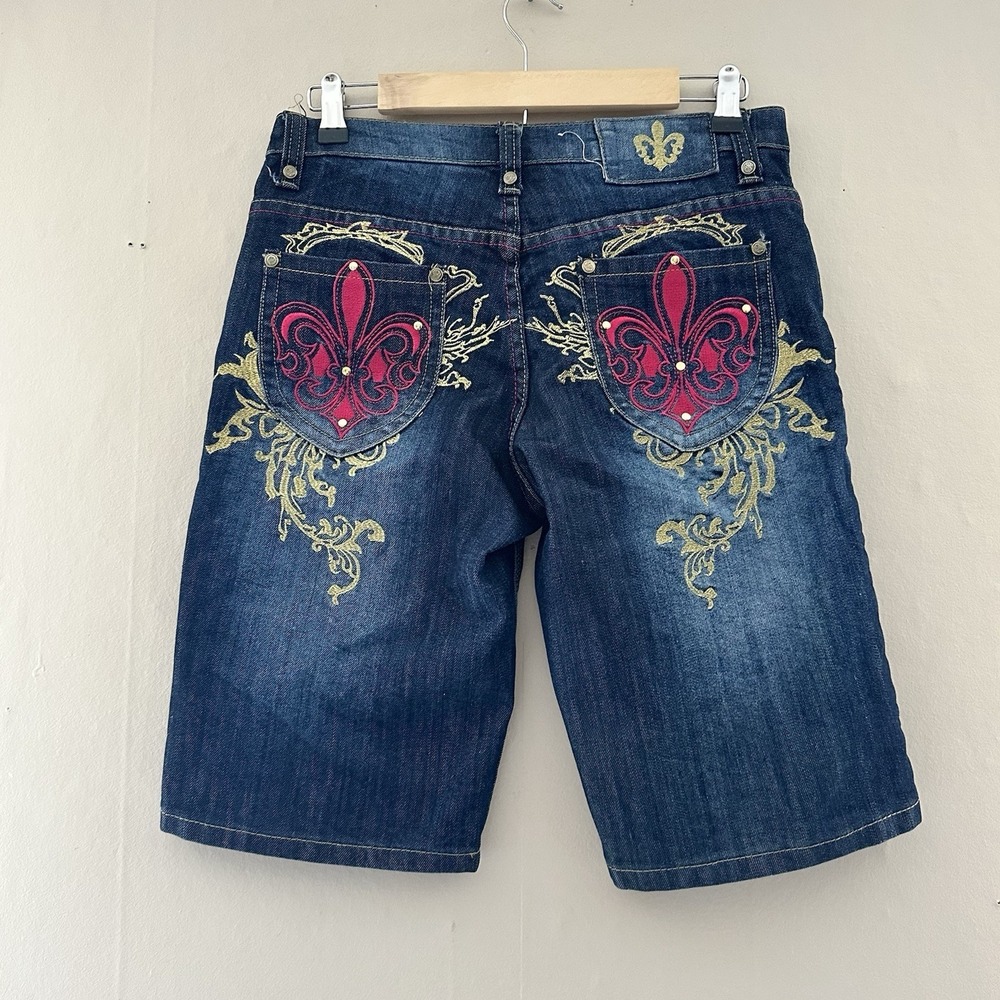 Old Skool Womens Y2K Embellished Bermuda Jean Shorts Size 9 Jorts Skater Grunge